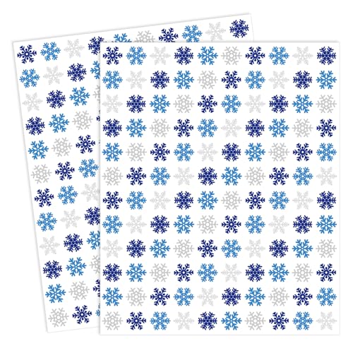 JarThenaAMCS 2400 Pcs Winter Mini Sticker Christmas Silver Blue Snowflake Paper Decal Xmas Self-Adhesive Sticker for Envelope Scrapbook Gift DIY Supplies, 0.5 in