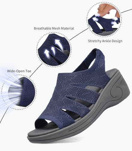 Image of Womens Wedge Sandals Platform Walking Sandals Open Toe Ankle Elastic Strap Casual Comfortable Summer Dressy