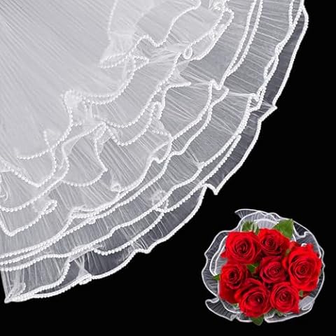 Niurewan 4 Pack 16 Yards White Flower Wrapping Mesh Paper,Pearl Edge Wrinkled Flower Mesh Wrapping Paper for Valentine's Day,Mother's Day,Party Favor Decor,Florist Supplies Wedding Gift Packaging Cover