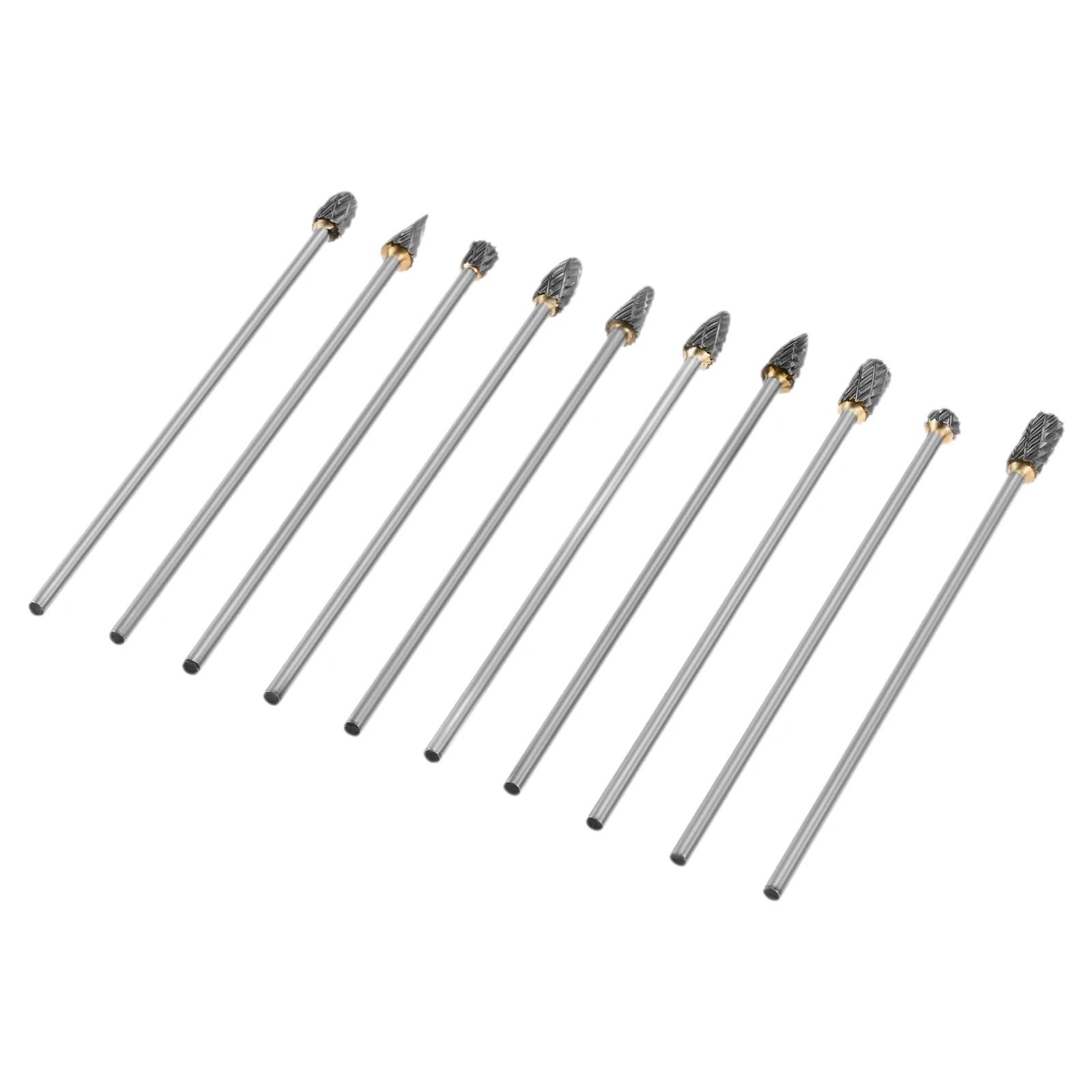 Set di frese rotanti in metallo duro da 10 pezzi, doppio taglio, punte intaglio in acciaio con gambo 1/8 "per la perforazione della lavorazione del legno, lucidatura, incisione