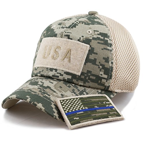The Hat Depot Cotton & Pigment Low Profile Tactical Operator USA Flag Patch Military Army Cap, Usa- Digi Camo-blue Line, One size