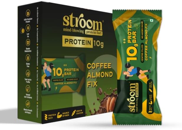 STROOM Asia's First Centre Filled Protein Bars | 10g Protein (6 Bars, 45 Grams Each) | Coffee Almond Fix | Protein Bars Muscle Growth & Repair | Fibre Rich | No Added Sugar
