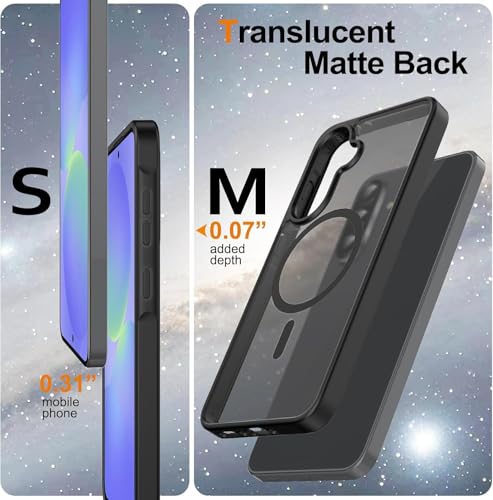 Image of Elzzi Magnetic Magsafe Case for Samsung Galaxy A57 5G Cover, Compatible with MagSafe Translucent Matte Hard PC + TPU Hybrid Back Cover, Slim Shock-Resistant Protective Case (Black)