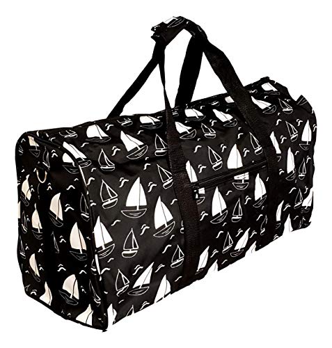 21 in Print Duffle, Overnight, Carry on Bag with Outside Pocket and Shoulder Strap (Blank - Sailboats)