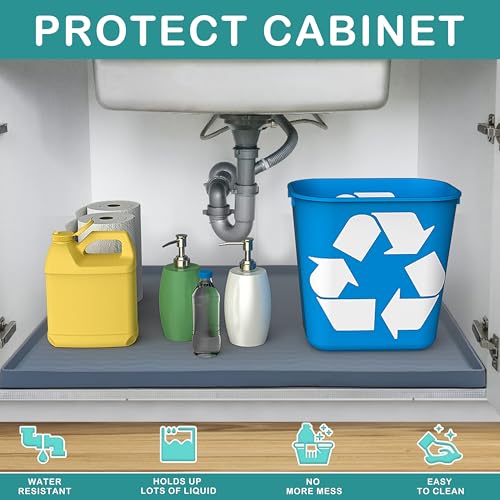 Image of URMONA Waterproof Silicone Under Sink Mat 37'' x 22'' Shelf Liner for Kitchen and Bathroom, Cabinet and Counter Protector, Storage and Organizers, Litter Mat, Pet Cat Puppy Essentials(Black)