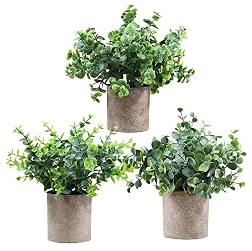 Asika SWN-0708-02 3 Pack Artificial Potted Plants-Faux Eucalyptus & Rosemary Greenery In Pots Small Houseplants cover