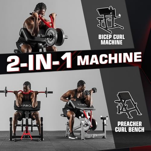 Image of Mikolo Preacher Curl Bench, Plate Loaded Bicep Curl Machine, Bicep Workout Equipment，2 in 1 Arm Training Machine for Home Gym
