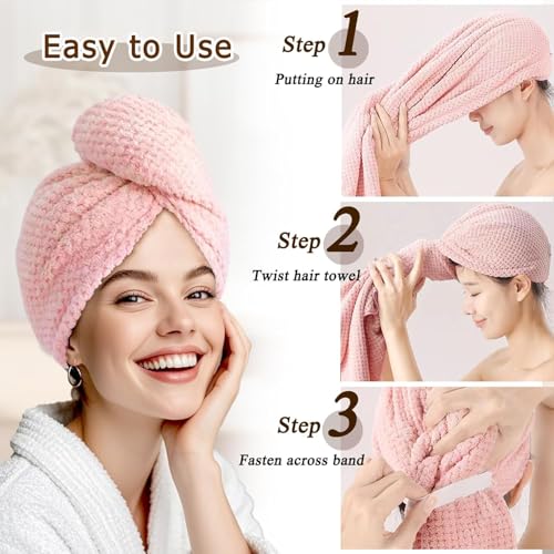 Image of Large Microfiber Hair Towel Wrap & Satin Bonnet Set for Women, Ultra Absorbent Turban 24x42 Inches & Adjustable Night Cap for Curly Hair, Prevents Frizz & Breakage (Hair Towel+Night Cap)