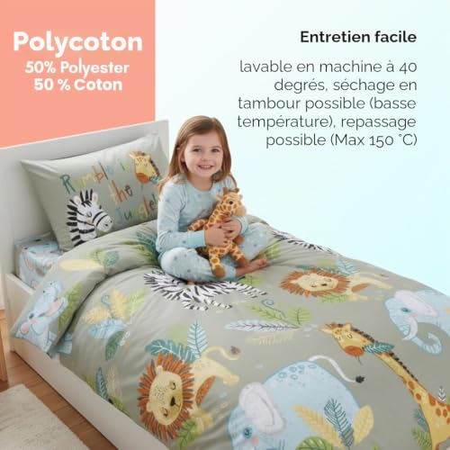Housse de couette jungle verte pour chambre enfant simple
