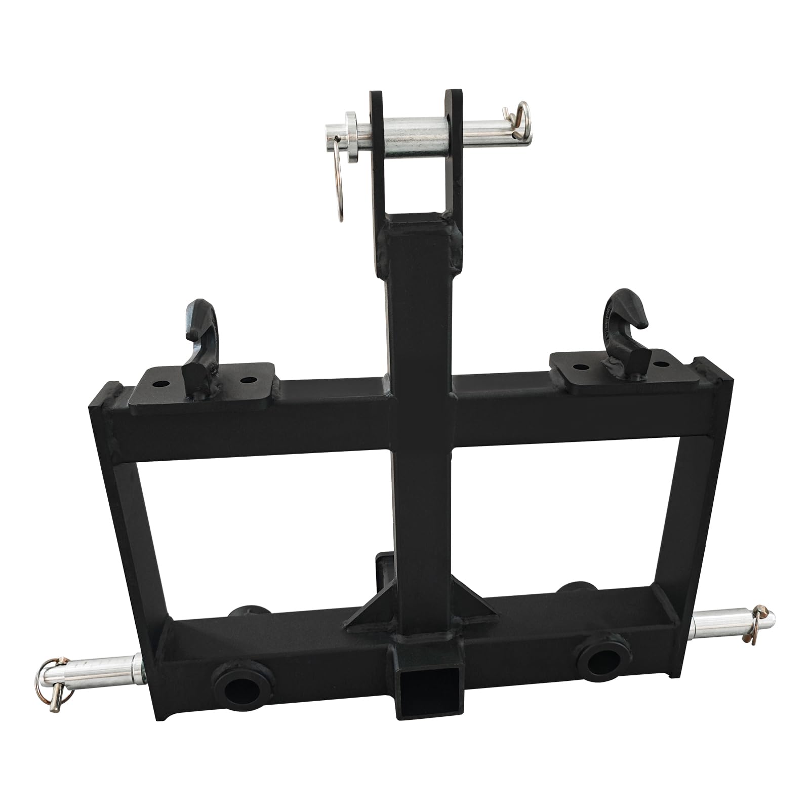 Garvee Attelage remorque 3 Points Robuste pour Tracteur – récepteur 2" en Acier Carbone – 2 Trous pour Pique à Foin – 2 Crochets – Cat 0 & 1 – Accessoire agricole – Noir