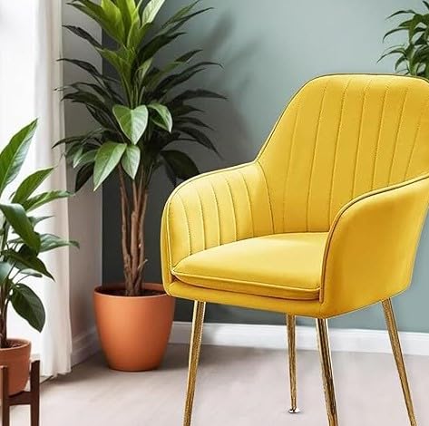Image of Velvet Dining Chairs, Soft Cushion Seat Chair for Living Room Bedroom Restaurant Fabric DiningChair | Accent Chair for Living Room Bedroom Study Cafe Restaurant Pack 1 (Yellow)