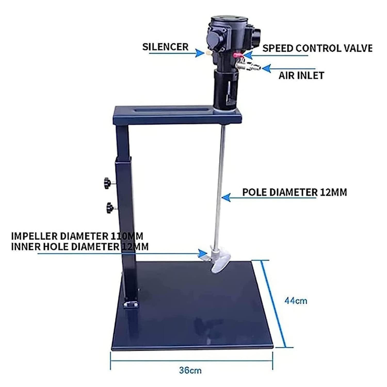 Mezclador Neumático de Pintura, Agitador de 5 Galones Accionado por Aire, Plataforma de Elevación Manual, Agitación de Alta Velocidad (3000 RPM), Aspa Anticorrosiva de Acero Inoxidable