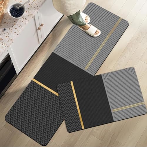 Image of YAGVIZ 2 Pcs Kitchen Mats - Waterproof Memory Foam Standing Desk Floor Mat Non Slip Kitchen Rugs, Comfort Runner Floor Mat Carpets for Kitchen Home Office, Sink & Laundry(118 * 38 cm, 58 * 38 cm)