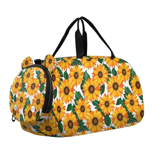 Orange Leaf Sunflowers Kids Travel Duffel Bag for Boys Girls Overnight Weekend Tote Bag with Shoes Compartment for Sleepover Trip Beach