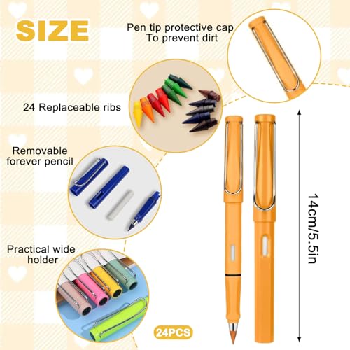Swify Zauberbuntstift, 24pcs Swify Buntstifte, Bunte Ewiger Bleistift, Ewiger Buntstifte mit Radiergummi, Zauber Buntstift Ohne Anspitzen, Ewiger Bleistift mit austauschbaren, für Kinder Schüler Büro