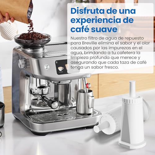 Filtro de agua de repuesto para cafetera Sage Filtro SES008WHT0NEU1, BES008, compatible con Barista SES810/SES875/SES880/SES920/SES980/SES990/SES450/SES500, Barista Express filtro de agua