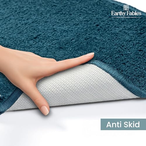 Image of Earthy Fables Soft Microfiber Rectangular Bath Mat - Loop Pile,Quick Dry,Anti-Skid,Water Absorbent,Non-Slip,Machine Washable Floor Rug,Shower Mat,Door Mat for Bathroom,Bedroom,60x40 cm - Navy Blue