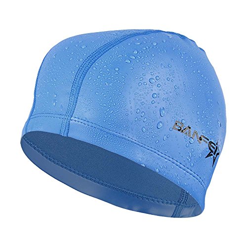 SHESHY Men Flexible Waterproof Moisture-proof Adult Size Swimming Cap Cotton Fiber Swimming hat (PU-Lake Blue)