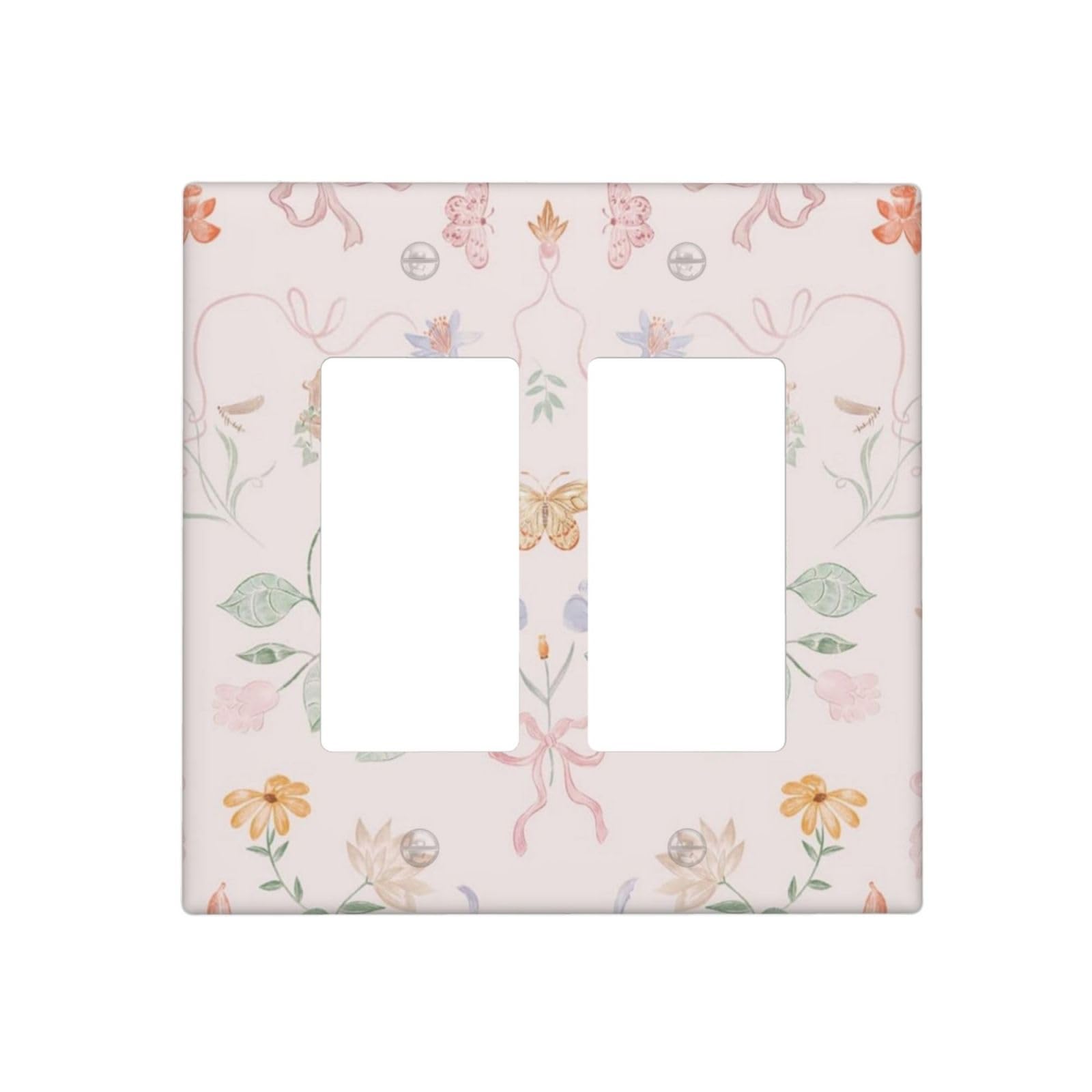 Xuejiaku Decorative Outlet Covers Pink Coquette Floral 2 Gang Light Switch Cover Plate Double Rocker Wall Plate Delicate Watercolor Butterfly Gfci Switchplate Faceplate for Girls Nursery Bedroom Decor