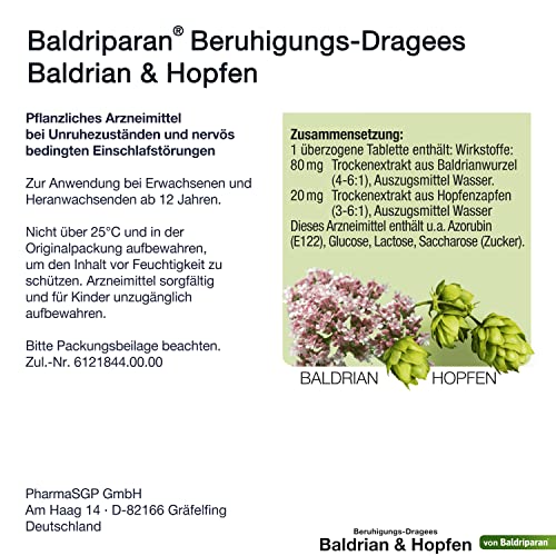 Baldrian-Dragees Baldriparan zur Beruhigung mit Baldrian und Hopfen