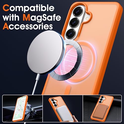 Image of Oterkin Magnetic Samsung Galaxy S26 Case, Orange | Matte, Compatible with MagSafe, Frosted Translucent, Shockproof Anti-Scratch Slim Fit, Military Grade Protection