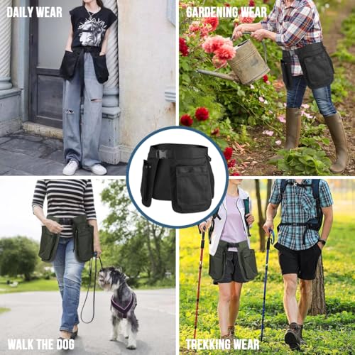 MUCHER Trainingsschürze Hundesport Kellnertasche Arbeitstasche Hippie-Gürteltasche Multifunktions-Hüfttasche aus Stoff Schweißfest Seitliche Gürteltasche für Damen Herren Wandern Trekking (Schwarz)