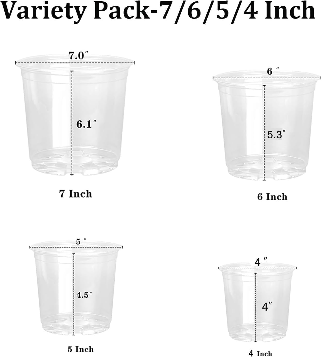 28 Pack 4/5/6/7 Inch Clear Nursery Pots for Plants with Drainage Holes, Clear Plastic Seedling Flower Plant Pot Insert, Seed Starter Pots