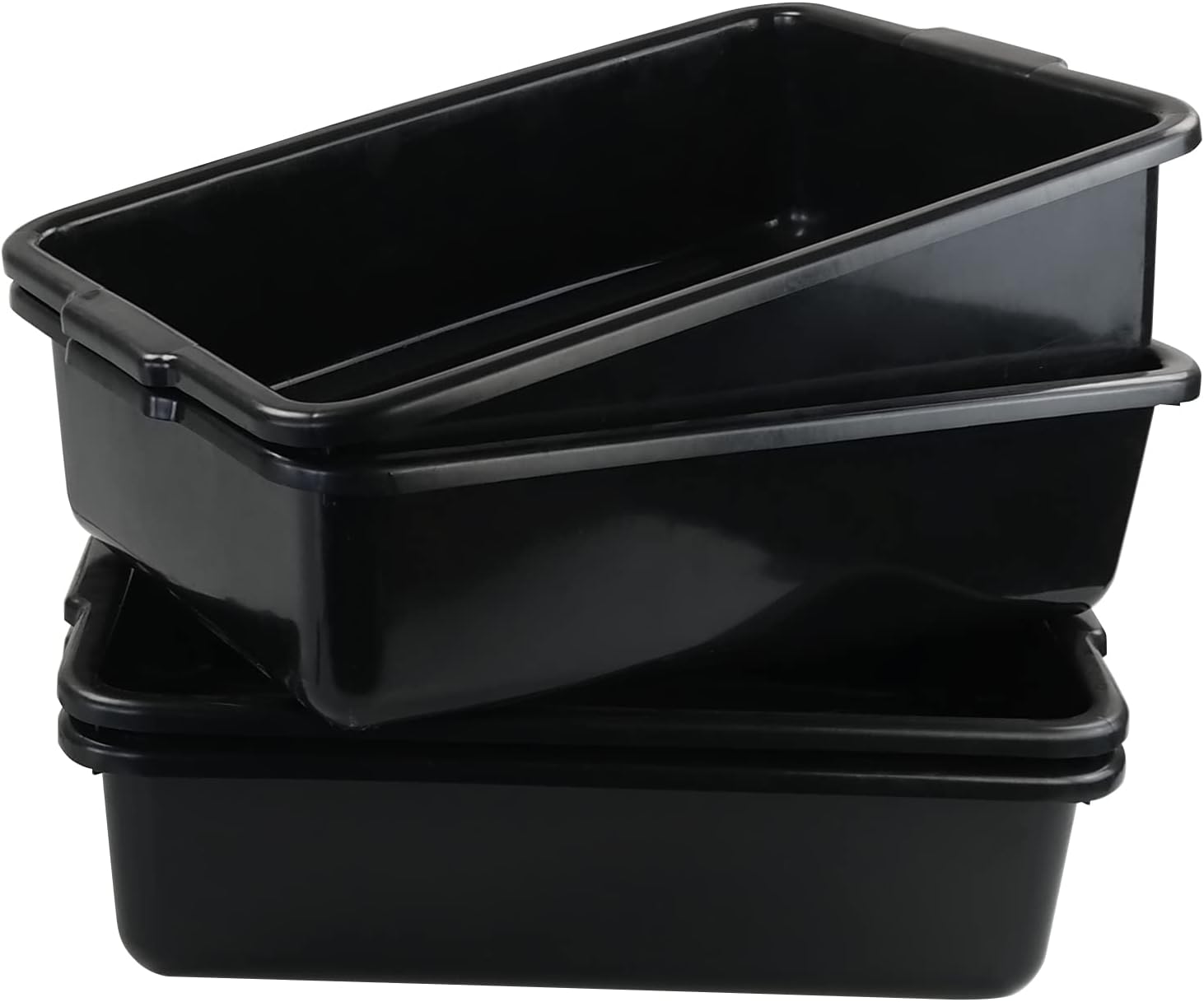 4-Pack 22 L Bus Tubs Large, Plastic Commercial Bus Tub Box, Black Wash Dishpan