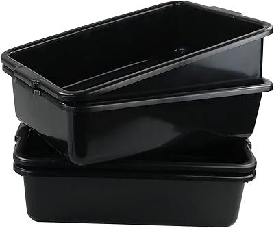 Easymanie 22 L Black Bus Pans Large, Plastic Commercial Bus Tub Box, 4 Pack