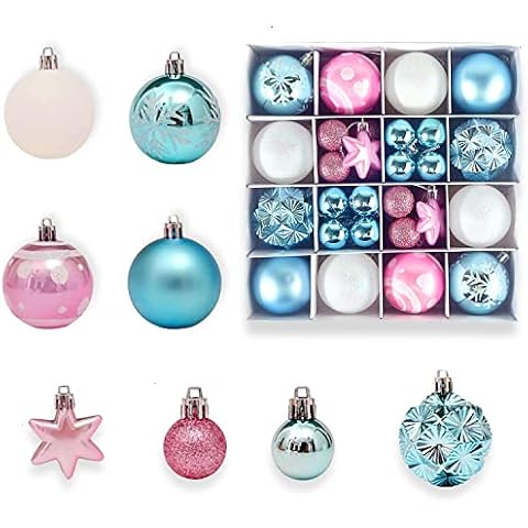 42 PCS 3cm/6cm Christmas Ball Ornaments Set Christmas Decorations Shatterproof Tree Hanging Decoration Assorted Ornament for Christmas Xmas Tree Christmas Baubles Colored Christmas Ball (blue-pink) Cover