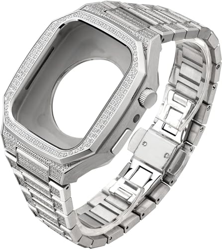 Correa de goma con caja de acero inoxidable y diamantes para proteger y renovar tu Apple Watch