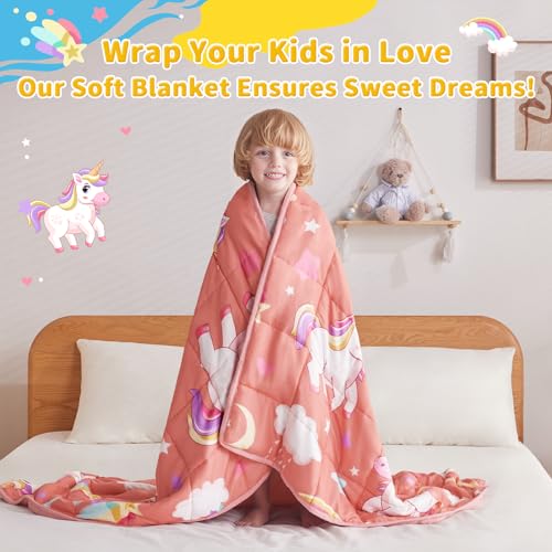 anfie Weighted Blanket Kids(40"x60" 10lbs) Weighted Blanket Cooling Blanket for Sleeping,Throw Size Breathable Blanket with Premium Glass Bead(Red Unicorn)
