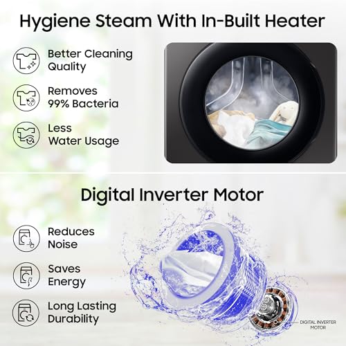 Image of Samsung 7 kg, 5 Star, Hygiene Steam, Quick Wash, Digital Inverter Motor, Fully-Automatic Front Load Washing Machine (WW70FG4S02AXTL, Inox)