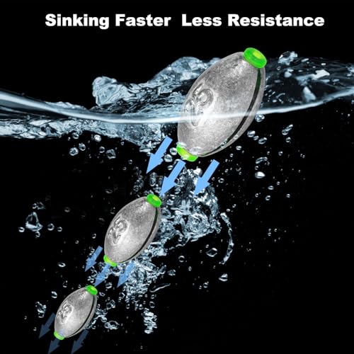 VEPEPE 25 Pcs Egg Shaped Sea Fishing Weights with Plastic Core, Drop Bass Weights Sinker Kit 8 Sizes, Casting Fishing Oval Sinkers,for Carp, River, Saltwater, Freshwater (25, 8 Sizes,Open Egg) (25) - Image 3