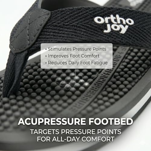 Image of ORTHO JOY Orthopedic Comfort Flip Flops for Men - Acupressure Massage Sole, Anti-Slip Lightweight Slippers