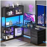 Escritorio en L Amalfitano con cubierta de nogal baja a su menor precio Simple Wisdom Escritorio Gamer, Escritorio Minimalista, Escritorio en l Viene con Casilleros, Cajones, Regletas de Enchufes...