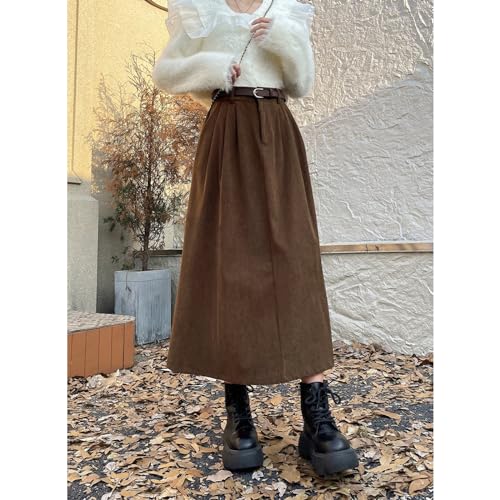 Women's High Waist Midi Skirt Vintage Elastic A-Line Pleated Button Skirts with Pockets2