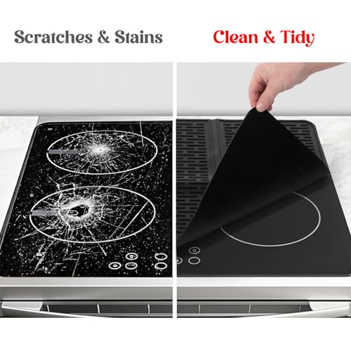 Suclain Protetor de fogão para fogão elétrico 71 cm x 50 cm preto protetor de placa de vidro dobrável tapete de silicone placa de cerâmica indução tampa superior do forno tapete de secagem de louça