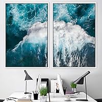 2 Piece Framed Canvas Wall Art Coastal Beach Canvas Prints Home Artwork Decoration for Living Room,Bedroom - 16