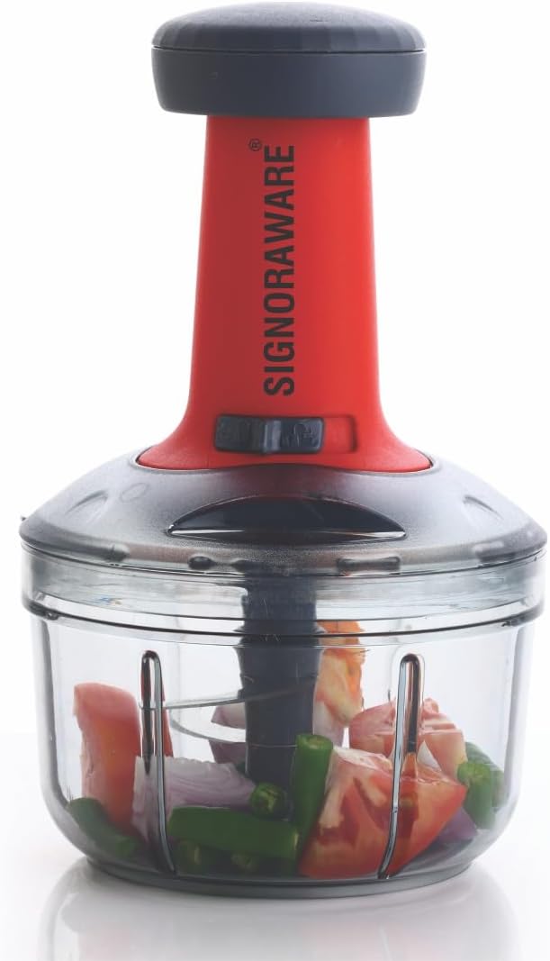 SIGNORA WARE Thunder Chopper Plastic Quick Cutter Machine For Kitchen | With 3 Stainless Steel Blade | BPA Free| Multipurpose For Vegetable, Dry Fruit Etc | Handy Manual Chopper | (650Ml | Multicolor)