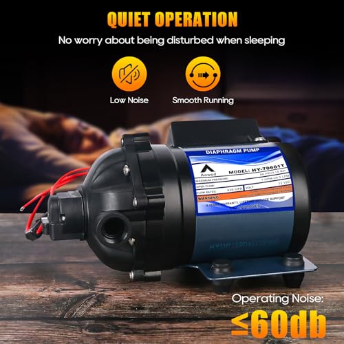 Image of 12V RV Water Pump, 7GPM 60 PSI Water Diaphragm Pump with 1 /2 inch FNPT, HY-70601T, with Filter and Adapter, Replacement EF7000-BOX Pump, for Agricultural Irrigation, RV, Marine Deck, Yacht