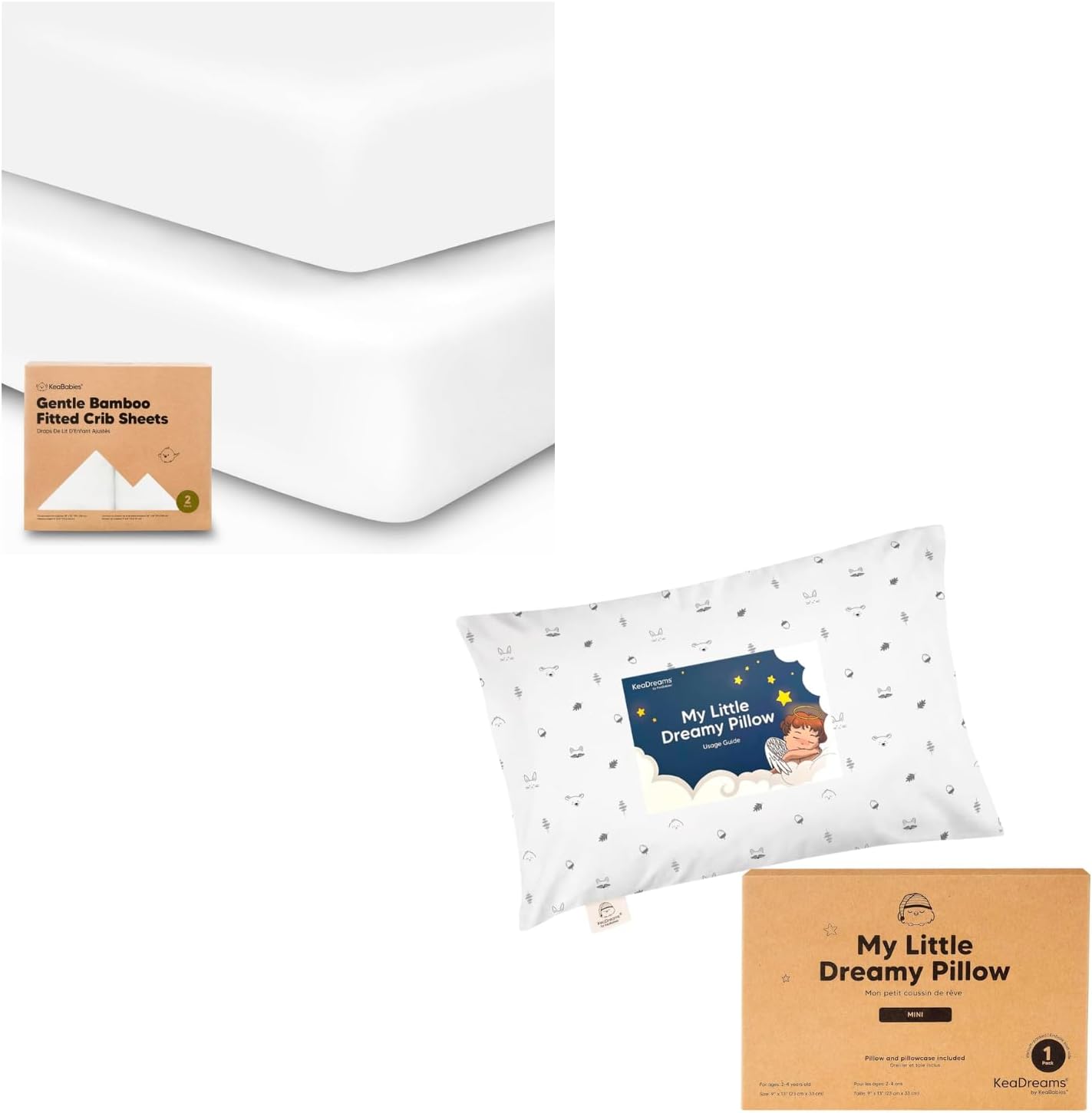 KeaBabies Crib Sheets for Boys, Girls and Mini Toddler Pillow with Pillowcase - Soft and Breathable Kids Bedding Set for Sleeping, Small Traveling Sleep Essential for Kids