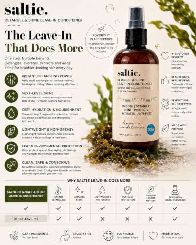 Image of Leave-In Conditioner, 8.5 fl. Oz /250ml - Seaweed, Kelp & Algae Enriched Detangle & Shine Hair Treatment -Ideal For Frizzy and All Hair Type , Protects Scalp