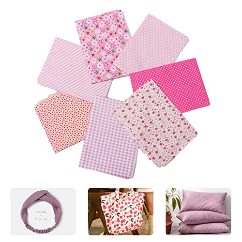 7Pcs Baumwollstoff, 50 x 50 cm Baumwolle Patchwork Stoffe Bastelstoffe, DIY Gewebe Baumwolltuch Stoffpaket mit verschiedenen Mustern, Nähen von kreativen Geschenken für Weihnachten(Rosa Serie) Cover