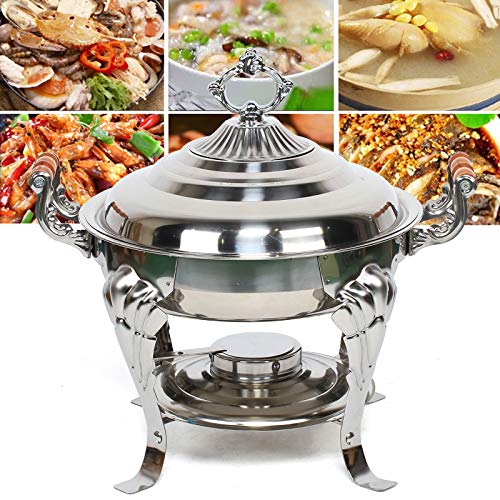 ACROSSPART Edelstahl Warmhaltebehälter Essen Rund Chafing Dish Speisenwärmer Wärmebehälter Runder Spirituskocher mit Holzgriff Lebensmittelisolierung Buffetwärmer für Party Catering Buffet – Bild 5