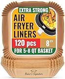 Air Fryer Paper Liners, 120Pcs Air Fryer Disposable Liners, Non-Stick and Oil Proof for Easy Cleanup, 8” Square for 5-8 qt Basket by Baker's Signature