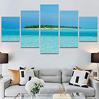 SIGNWIN 5 Panel Canvas Wall Art Beach Blue Coastal Cool Photography Relax/Calm for Home Decorations Ready to Hang - 60