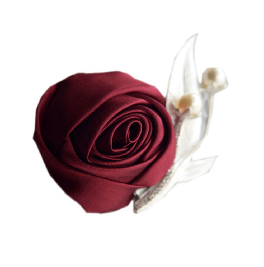 Boutonniere Bridegroom Groom Men's Boutonniere Boutineer with Pin for Wedding, Prom, Homecoming Wine red Pack of 2