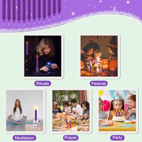 Tobeape Spell Chime Candles 24 pcs Purple Candles, 4" Tall Unscented Mini Magic Taper Candle Bulk for Witchcraft, Wiccan Altar, Ritual, Prayer, Meditation, Birthday Party Home Decor — view 6