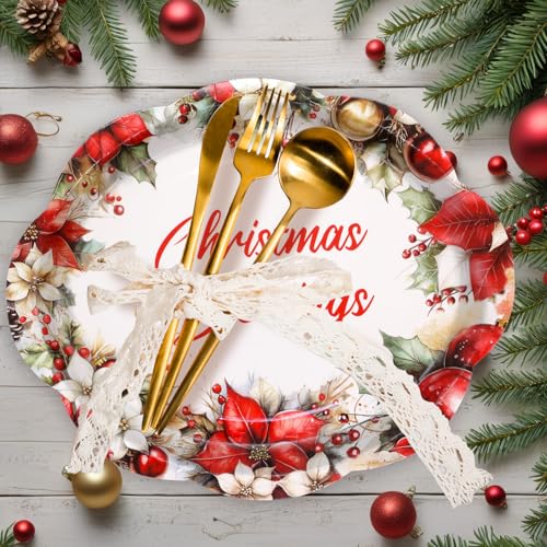 Fancy Land 24 Pcs Christmas Oval Paper Plates 10 x 12 Inches Large Christmas Blessings Disposable Dinnerware Holiday Party Supplies Decor – Image 3